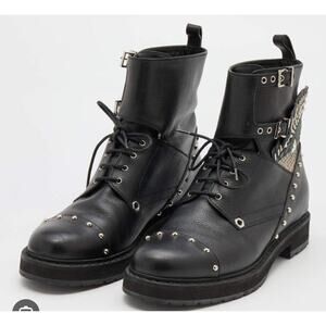 NEW Fendi Buggies-Eye Leather Combat Boots Black Studded 39